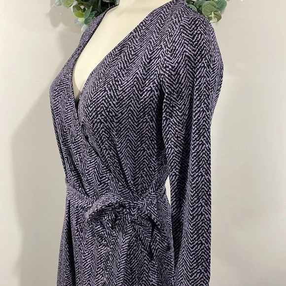 Talbots Petites Faux Wrap 3/4 Sleeve Dress Black Purple P - Picture 5 of 16